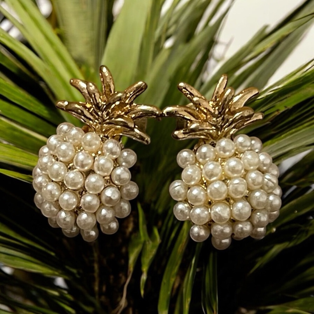 Gold and Pearl Pineapple Earrings